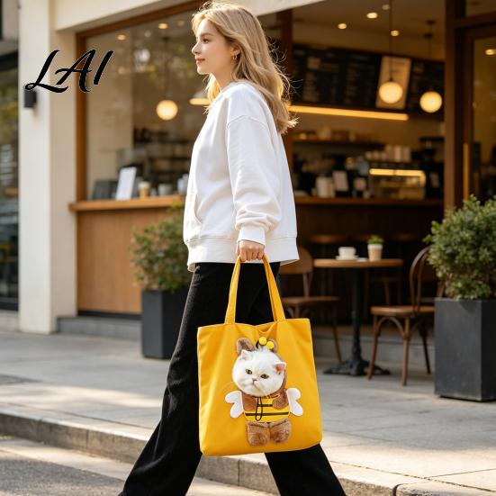 Soft Canvas Pet Carrier for Small Cats Portable Cat Bag Fabric Shoulder Bag with Peek Window Safety Animal Buckle Cute Design Tote Dogs