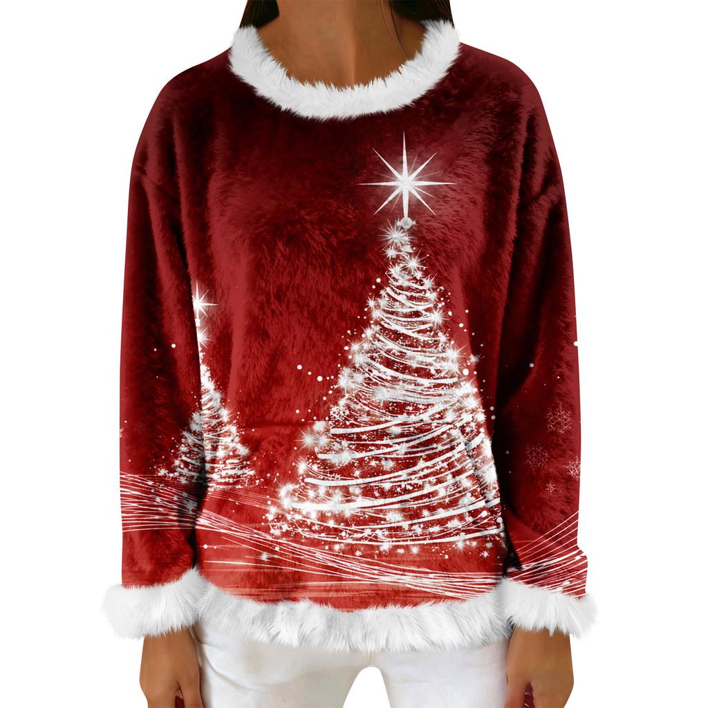 Women's Casual Fleece Sweatshirt  Long-Sleeve Round  Neck Casual Comfortable Loose-Fit Lightweight Women's Flannel Sweatshirt