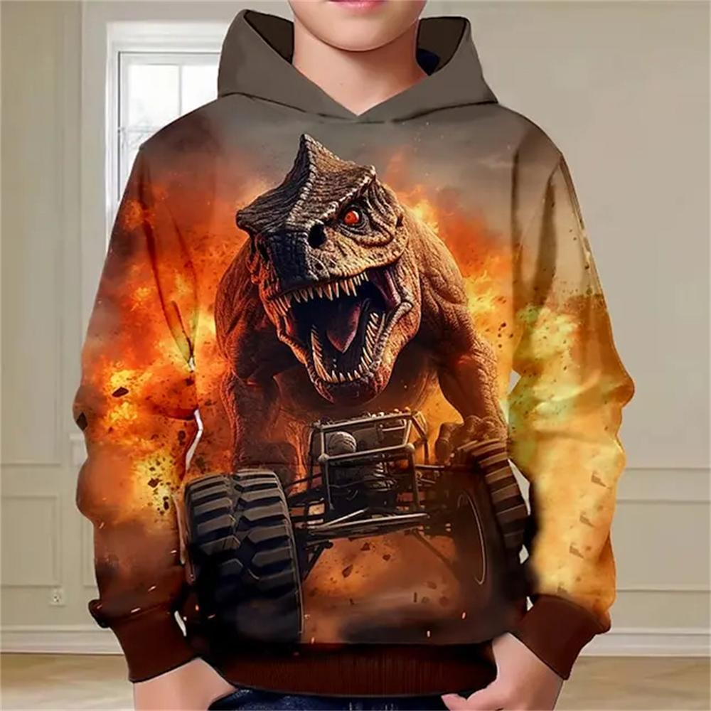 Children's Animal Dinosaur Series 3D Digital Printed Boy Hip Hop Personality Hooded Sweatshirt