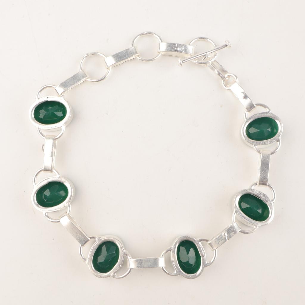 Зеленый Оникс Драгоценный Камень 925 Стерлинговое Серебро Ювелирные Изделия Ручной Работы Браслет 9" Для Свадьбы RB-6-14