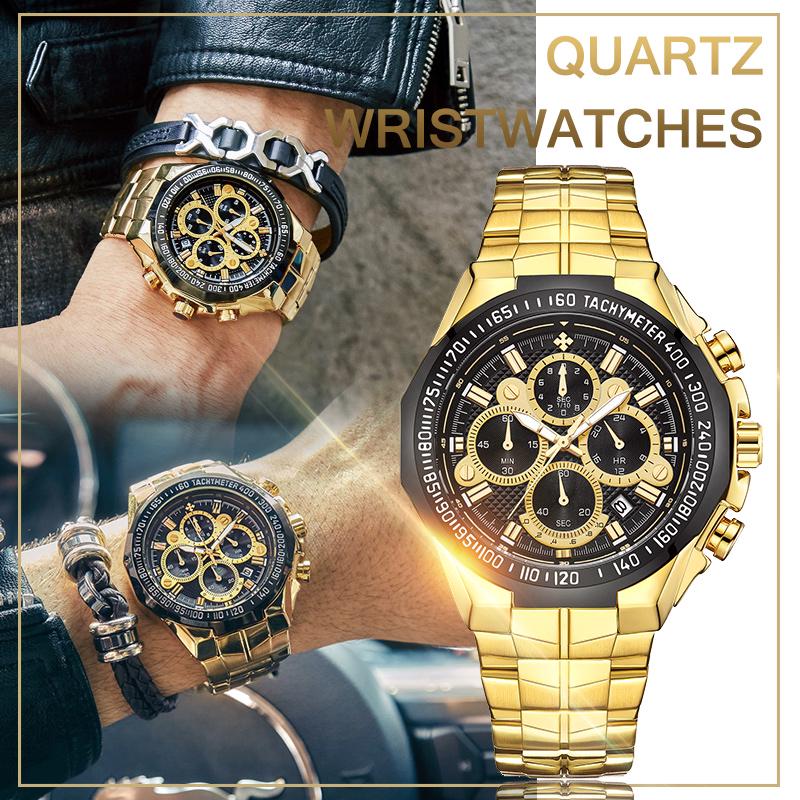 Top Brand Luxury Sport Watch For Men Quartz Chronograph Date Luminous Full Steel Wrist Watch