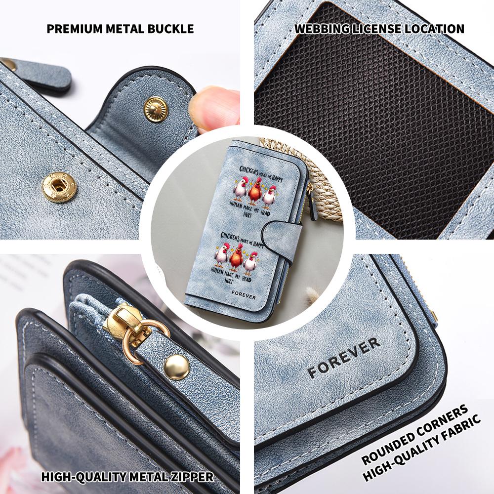 Cute Chicken Print Wallet for Women Portable PU Leather Multi Card Holder Bifold Purse
