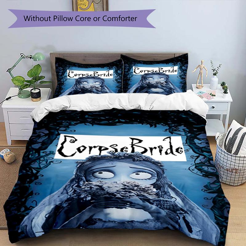 3pcs Duvet Cover Set (1*Duvet Cover + 2*Pillowcase, Without Core), Corpse Bride Print Bedding Set, Bedroom Decor, All‑Season, Birthday Gift