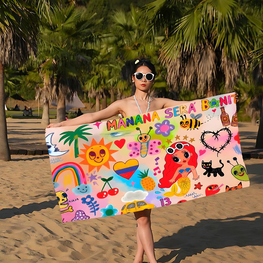 Karol G Female Singer Beach Towels Shower Towel Sauna Travel Spa Microfiber Quick Dry Gym Accessories Cute Room Decor