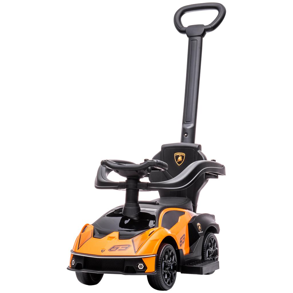 2 in 1 Ride-on Push Car for Children 12-36 Months Lamborghini Essenza SCV12 with Horn Push Handle Orange and Black