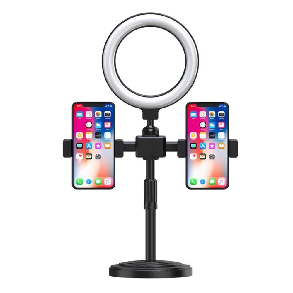 Dual Phone Position Fill Light Phone Holder Stable Base LED Circular Light Video