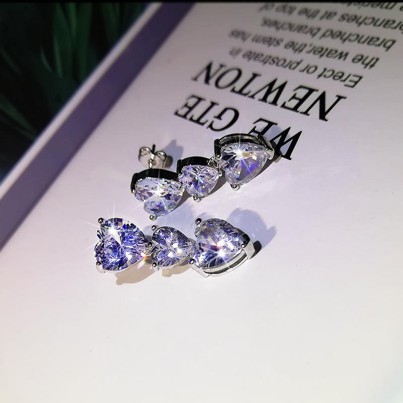 Exquisite Women's Love Water Drop Big Zircon Earrings Studs Versatile Silver Plated Earrings In Europe and America