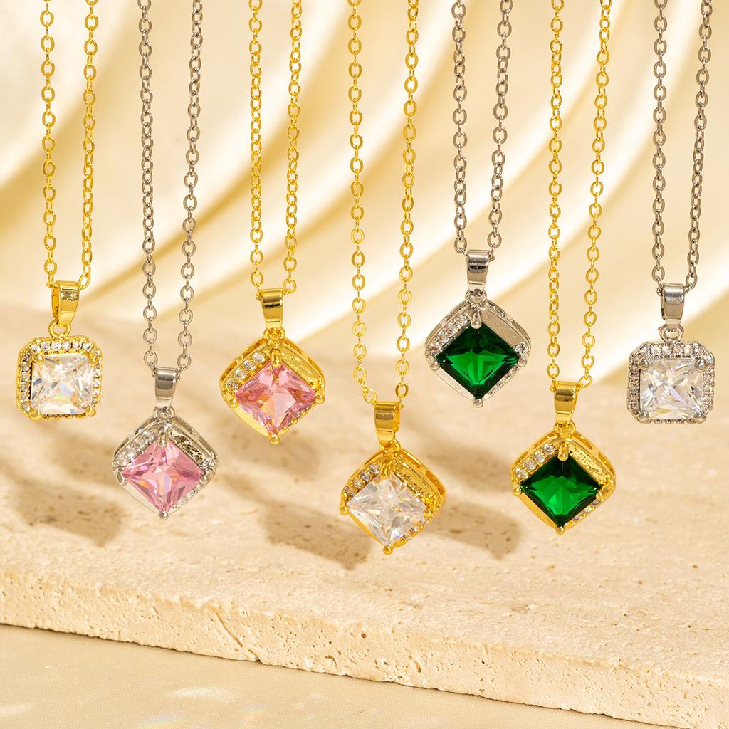 Fashion Square Sugar Zircon Emerald Pendant Necklace Women Minimalist Luxury Long Sweater Chain