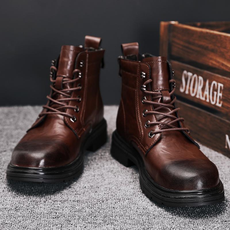 Мужские ботинки на шнуровке дизайнерские винтажные мужские зимние ботинки плюшевые теплые деловые мужские ботинки из натуральной кожи на шнуровке уличные мотоциклетные ботинки