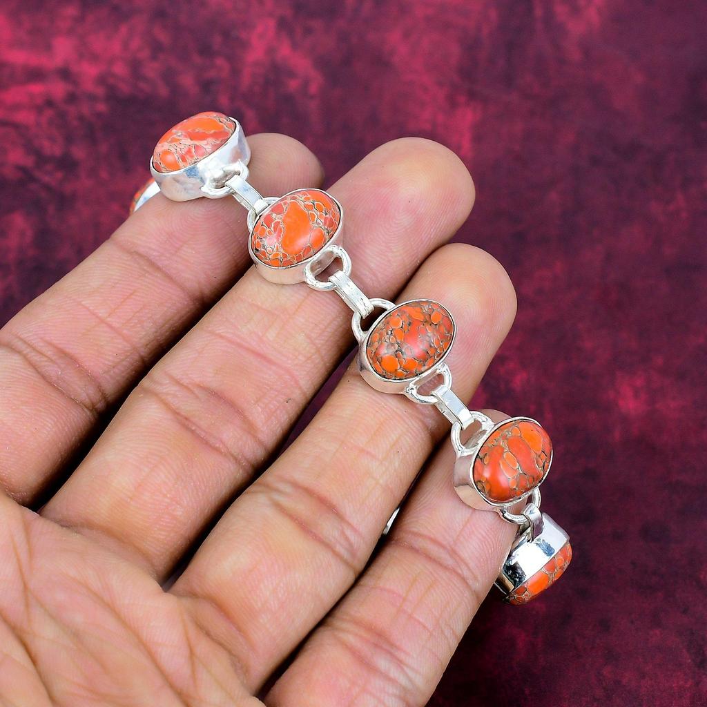 Браслет Orange Sea Sediment из цельного серебра 925 пробы с регулируемой цепочкой, браслет ручной работы с драгоценными камнями на День памяти