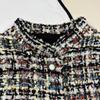 2026 Womens Silk-Lined Tweed Cropped Jacket With Stand Collar Colorful Sequins Plaid