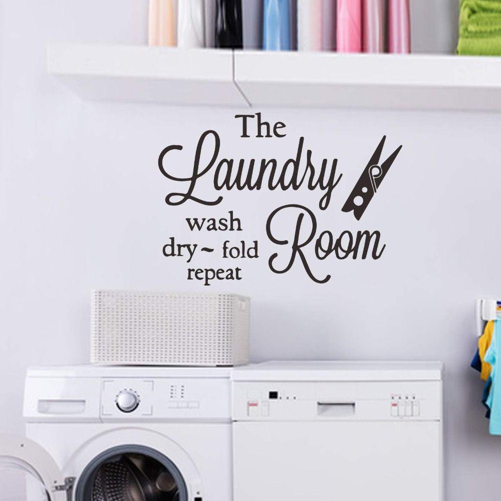 Waterproof Laundry Room PVC Wall Decor Wash Dry Fold and Repeat Art Quotes Words  Laundry