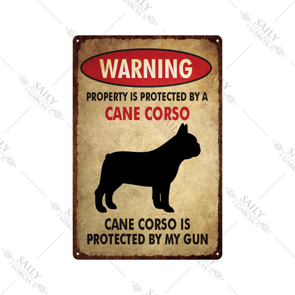 Dog Warning Vintage Tin Sign Animals Pet Metal Posters Lover Protected Pet Metal Wall Decor Plates Farm Home Kennel Metal Plaque