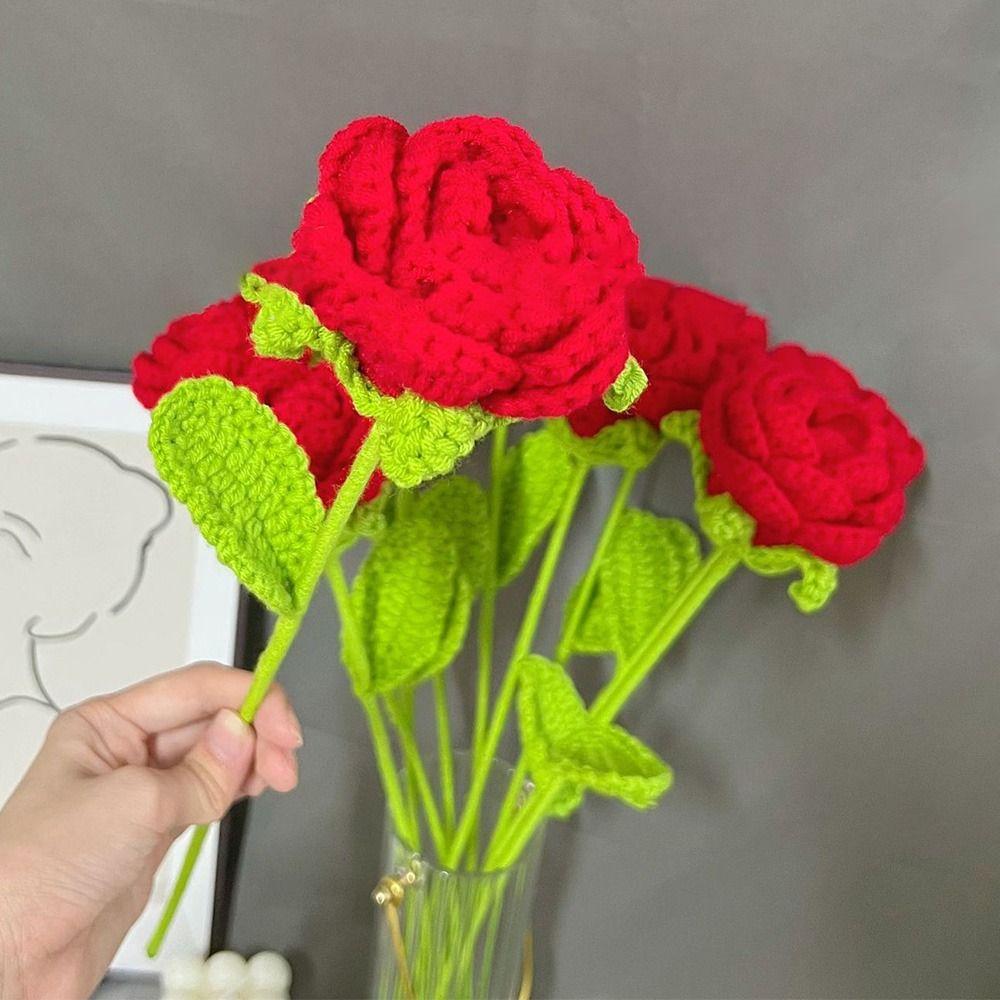 Knitting Woven Wedding Decoration Knitting Flower Artificial Flower Fake Flowers Hand Knitting Rose