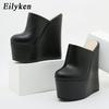 Модные женские шлепанцы Eilyken на супер платформе с танкеткой, летняя мода, однотонные, с круглым носком, на высоком каблуке, женские мюли