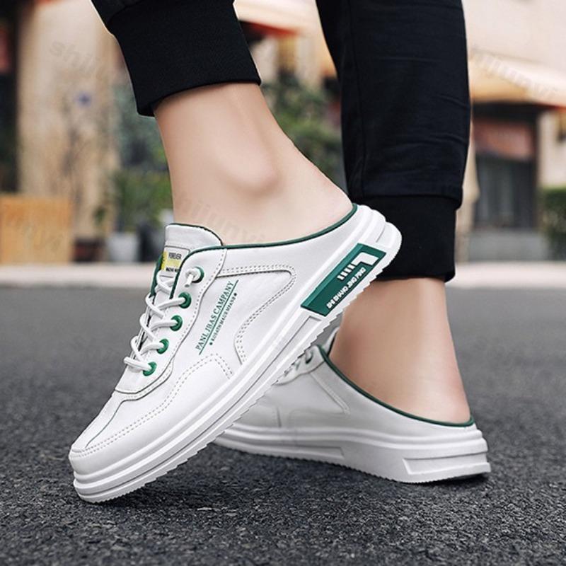 2025 Summer Men's Slippers Comfortable Non Slip Fashion Casual Shoes Luxury Lightweight PU Leather Outdoors Male Half Slippers