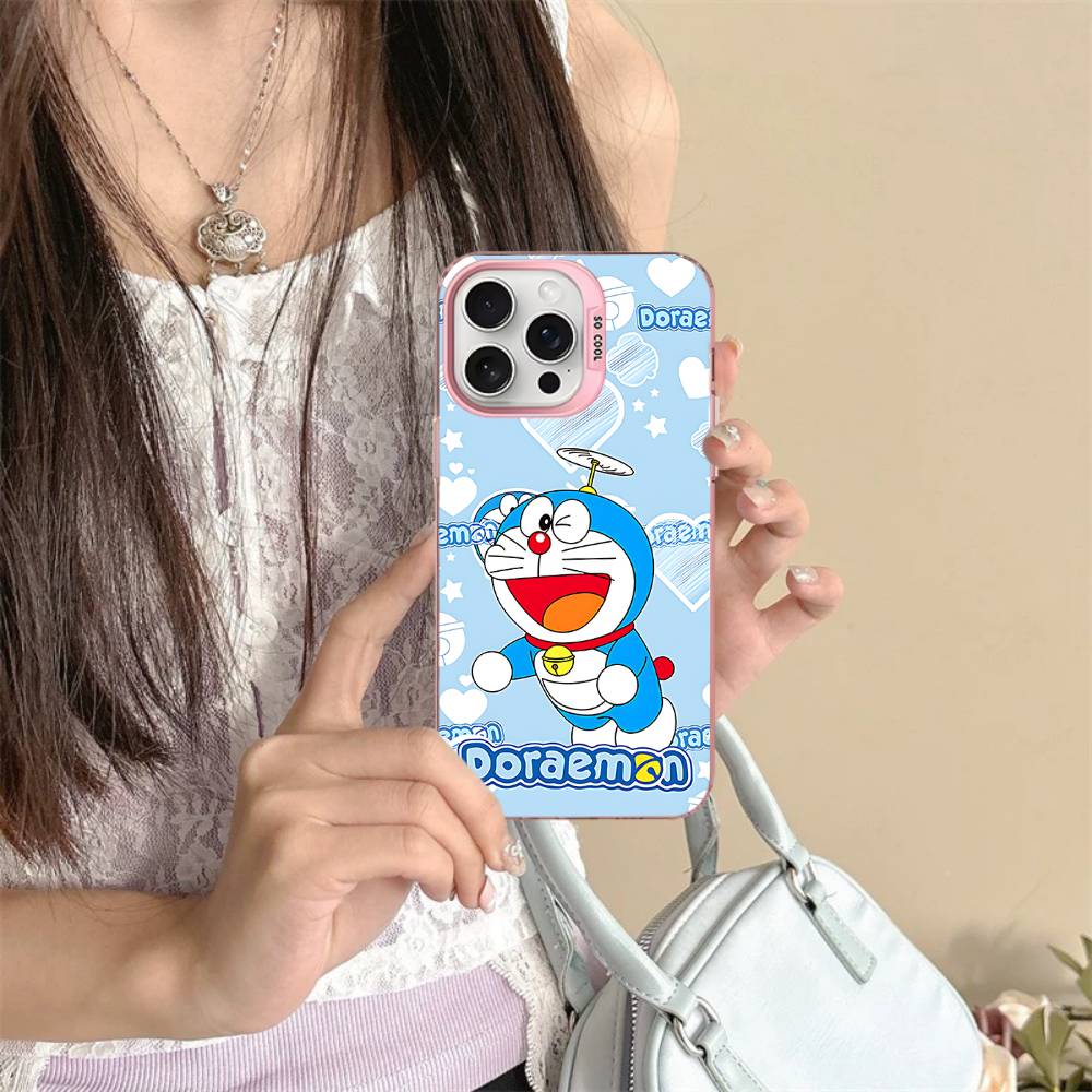 Cute Cartoon D-Doraemons Phone Case For IPhone 17 16 15 14 11 12 13 Pro Max Plus Pro Colored Silver Cover