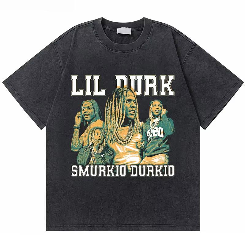 Стирка Винтажная Футболка Рэпера Lil Durk Healing Tour Унисекс Женская Хип-Хоп Мода Оверсайз Футболка Унисекс Повседневная Хлопковые Футболки