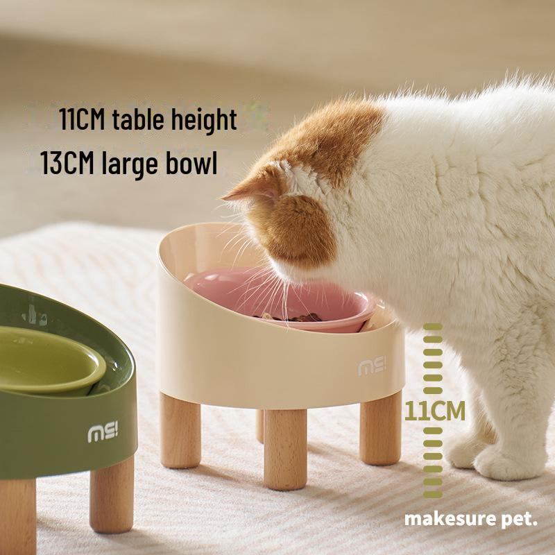 Mochi Ceramic Cat Bowl with High Feet – Anti-Knockover Design for Cervical Protection, Ideal for Pet Feeding and Drinking.