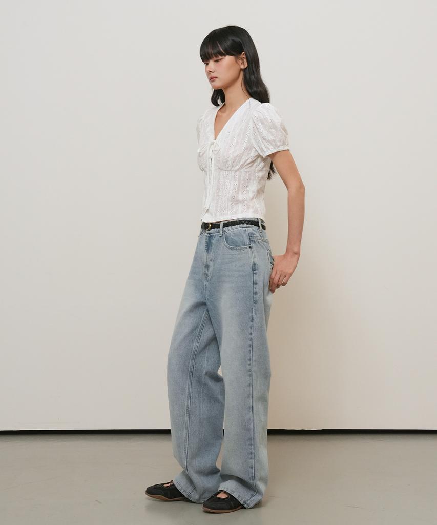 GENERALIDEA V-Neck Lace Puff Blouse [White] / Gf2Lbl529