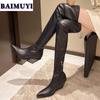 Over The Knee High Boots Women Chelsea Shoes High Heels Pointed Toe Leather Goth Designer Luxury Pumps Winter Snow Botas Mujer