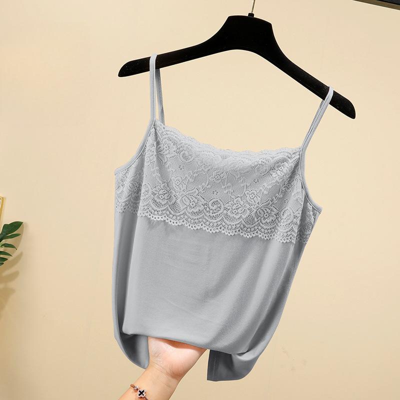 Модальный кружевной жилет-камисоль для женщин без рукавов, универсальная облегающая рубашка с внутренней нижней частью для женщин, тонкий верх