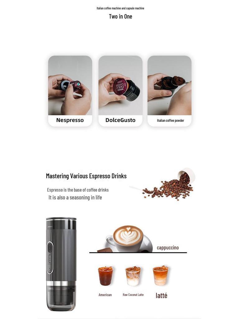 Portable Wireless Espresso Machine for Cars: Fully Automatic Italian Capsule Coffee Maker