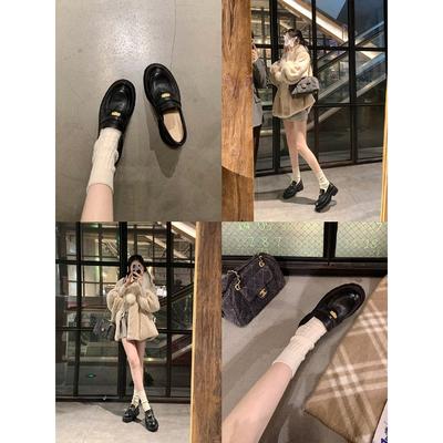 Коровья кожа~ Выделанная лошадиная кожа Золотая монета Толстая подошва Лоферы Женские британские маленькие кожаные туфли