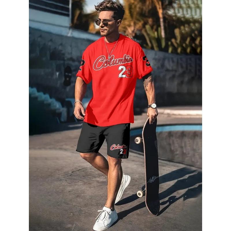 New Men's 3D Printed T-shirt Set Harajuku Fashion T-shirt Short-sleeved + Shorts Two Sets Plus Size Leisure Sports Suit