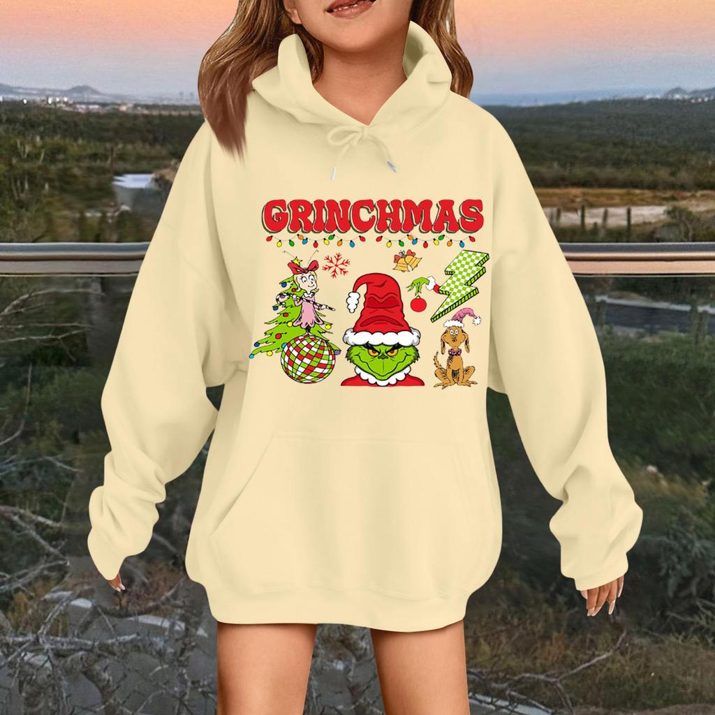 Children's Fashionable Casual Long-sleeved Loose Christmas Print Pullover Hooded Sweatshirt