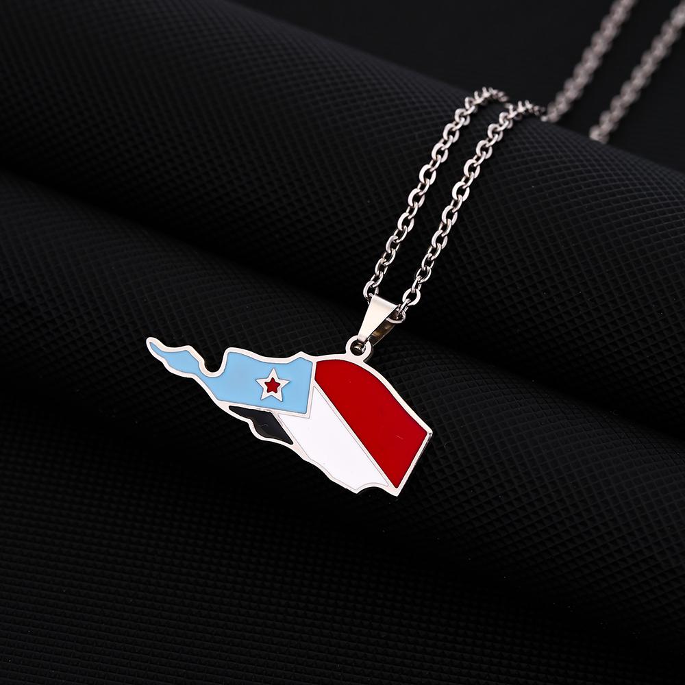 Fashion South Yemen Map Flag Pendant Necklace Stainless Steel Men Women Country Maps Gold Color Silver Color Jewelry Gift