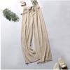 Women Fashion Summer Wide Leg Pants Pleated Ice Silk Trousers Elastic Waist Loose Casual Pants