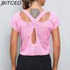 BITCED Весна/Лето Женский дышащий сетчатый спортивный топ с коротким рукавом, камуфляжный, милый, для бега, фитнеса, йоги, накидка