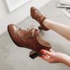 2024 Autumn Women Oxford Lace Up Shoes Vintage Round Toe Women Ankle Boots England Style High Heels Ladies