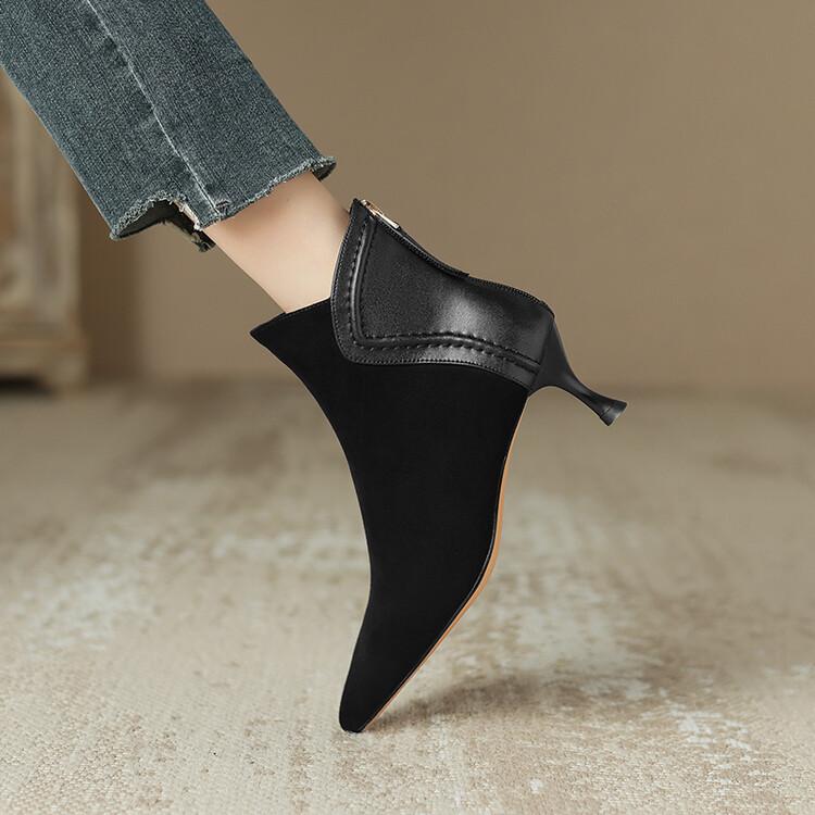 Мода 2025 Осень Женские Сапоги Острый Носок Овчина Замша Модные Сапоги для Женщин Зимние Сапоги Женские Zapatos Mujer Короткие Сапоги Высокий Каблук