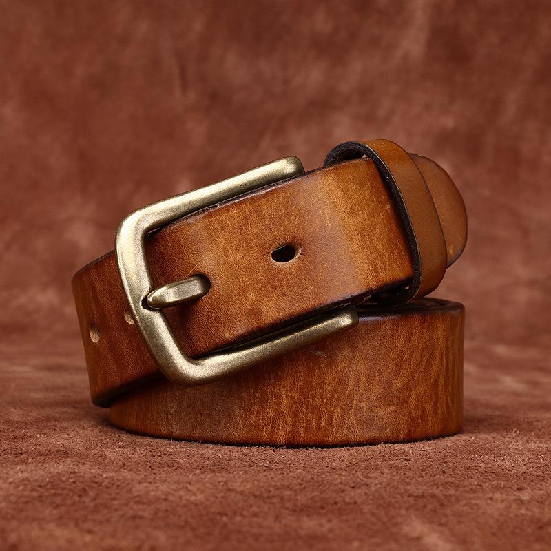 Ремень мужской винтажный матовый вымытый старый утолщенный первый слой коровьей кожи с латунной пряжкой повседневный джинсовый ремень мужской