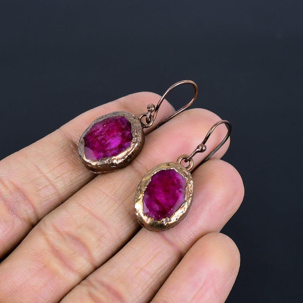 Серьги из электроформированной рубиновой меди, Ювелирные изделия из драгоценных камней ручной работы, Подарки для жены, Совершенно новые серьги