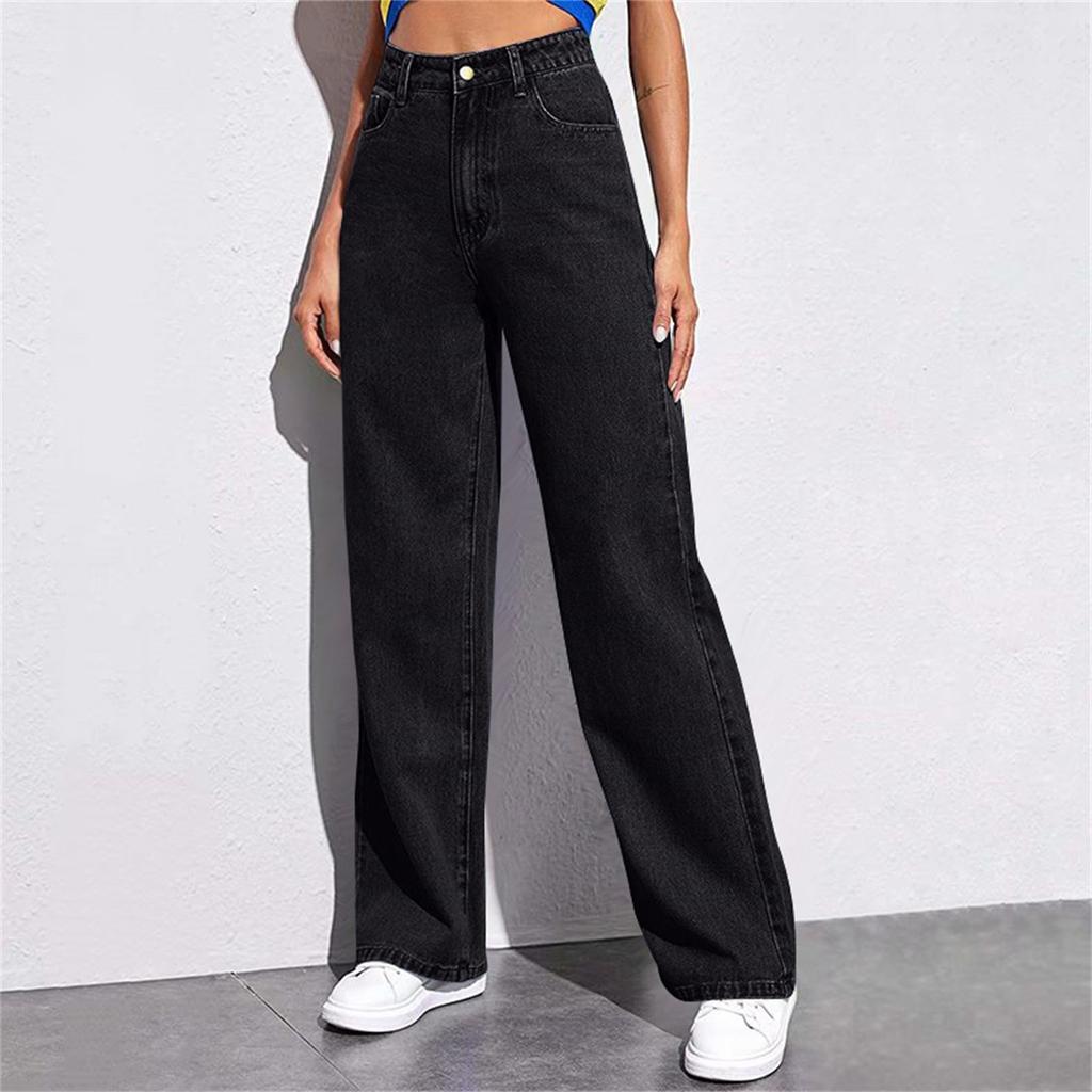 Women's Casual Fashion High Waist Straight Floor-length Jeans