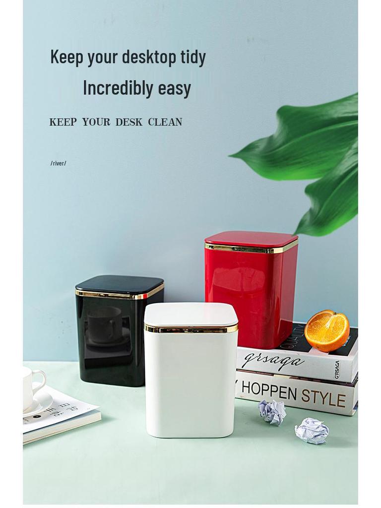 Mini Cute Press-Type Pop-Up Lid Desktop Trash Can, Wall-Mountable, Simple Square Design