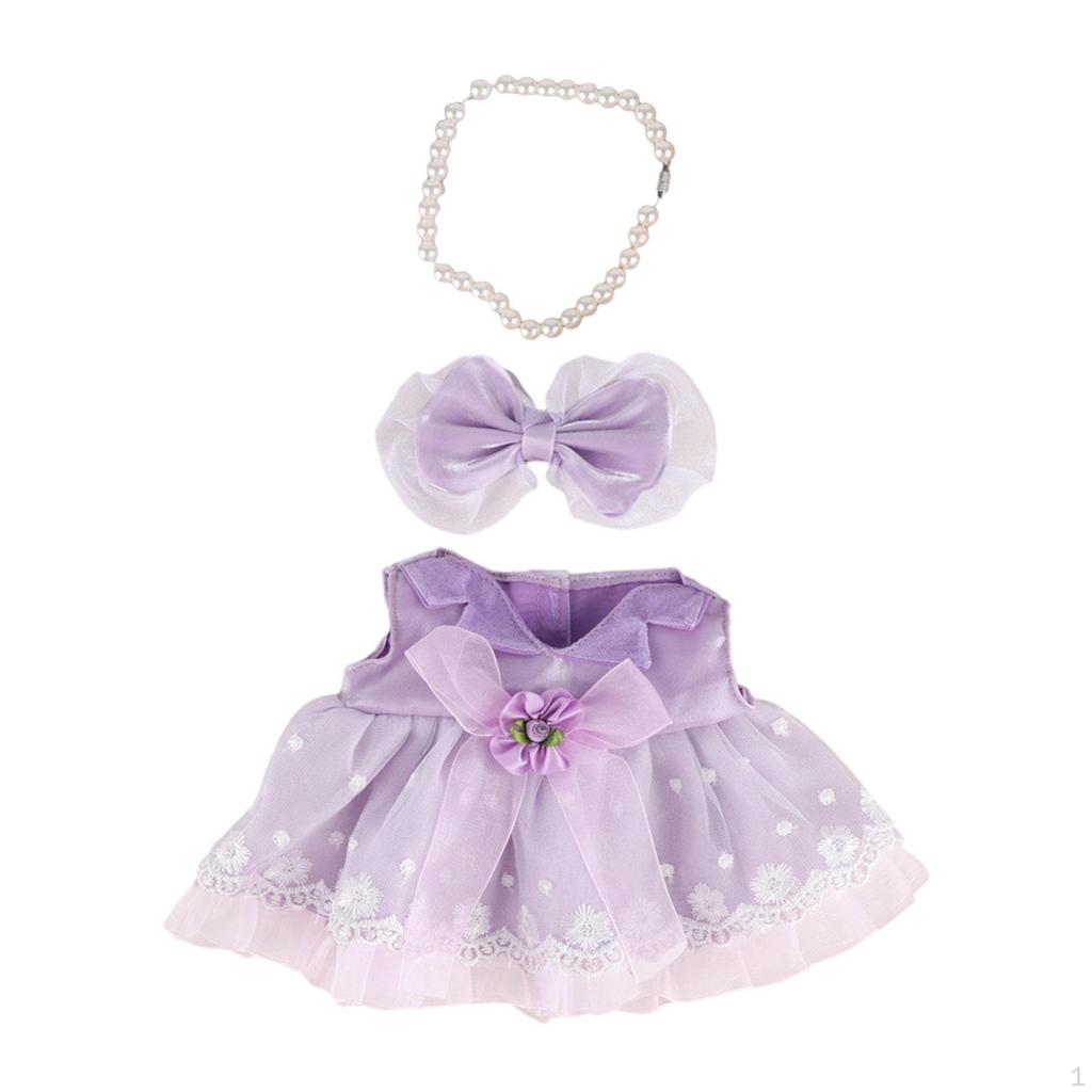 3 Pieces Doll Dress with Ribbon Hairpin Necklace, Miniature Clothing Accessories for 38cm Dolls,