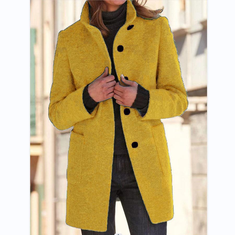 Autumn and Winter Women's Retro Solid Colour Button Collar Tweed Jacket