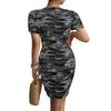 Женское повседневное облегающее короткое платье с короткими рукавами и V-образным вырезом с камуфляжным принтом