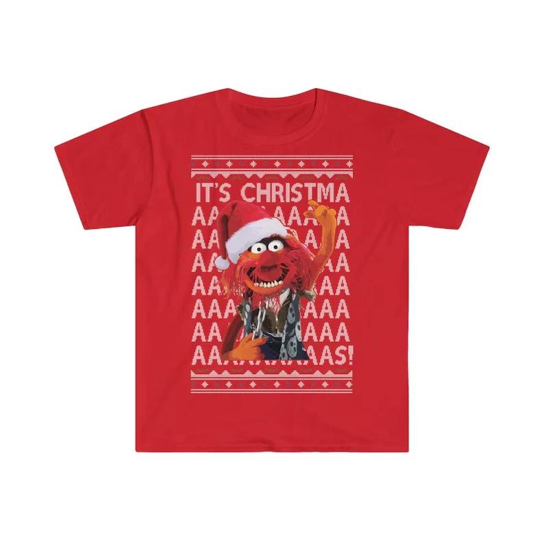 Animal Muppets Its Christmas T-shirt Tops Tees Unisex, Red Muppet Santa Christmas Carol Tee S-5XL