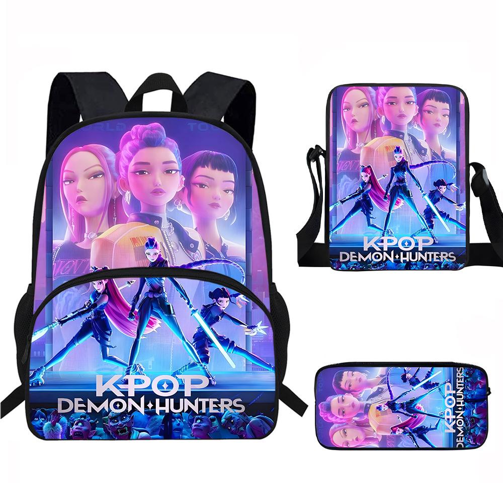 K-Pop Demon Hunters 3-Piece Student Backpack Set Anime-Themed Trendy Printed Backpack Set