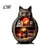 Vintage Wood Halloween Wooden Owl Tabletop Centerpiece, 2D Flat Pumpkin Ghost Bat Art Skeleton Standing Table Sign for Party, Shelf, Desk Decor Shelf