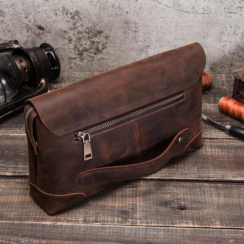 CONTACT'S Men Clutch Bags Crazy Horse Leather Long Wallet Men Large Capacity Hand Bag Male Purse With Phone Pocket
