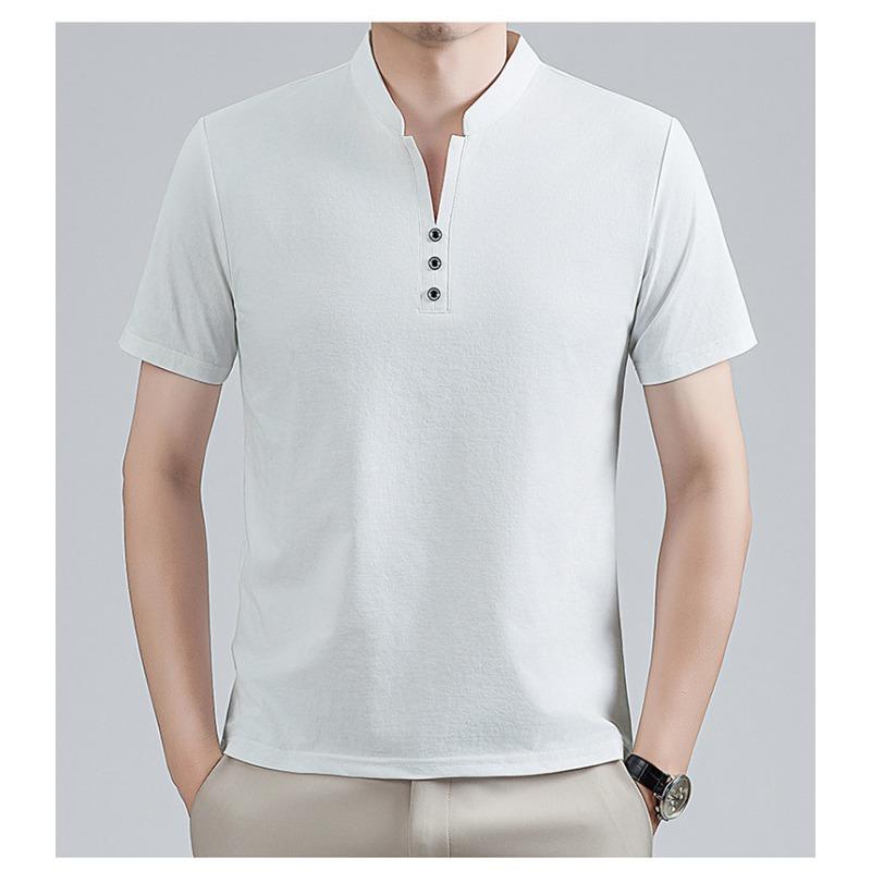 Men's Slim Fit Stand Collar Henley T-Shirt - Casual Button Detail Short Sleeve Top