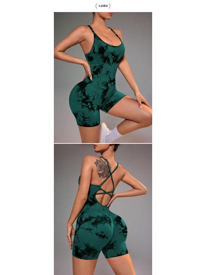Seamless Tie-Dye One-Piece Yoga Suit: High-Waist, Hip-Lifting, Back-Detail for Fitness