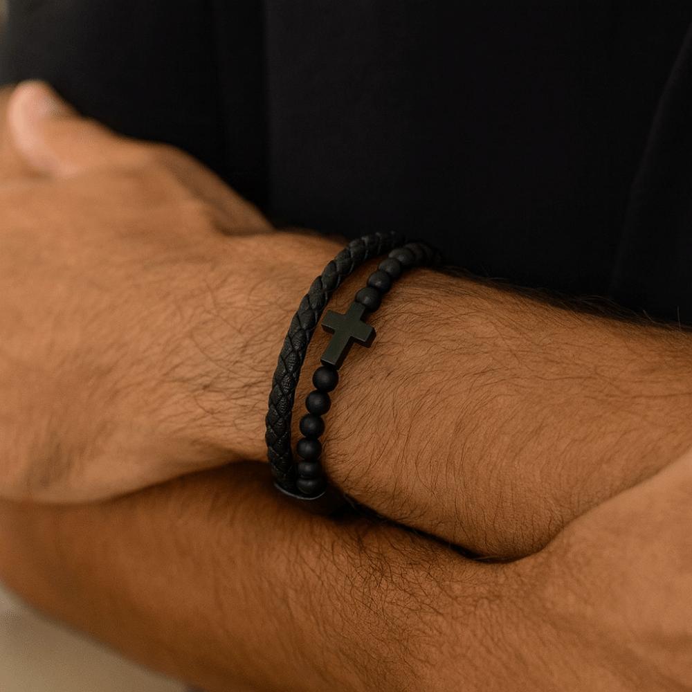 Leather Lava Rock Bead Bracelet Black Inspirational Quotes Bracelets  Husband