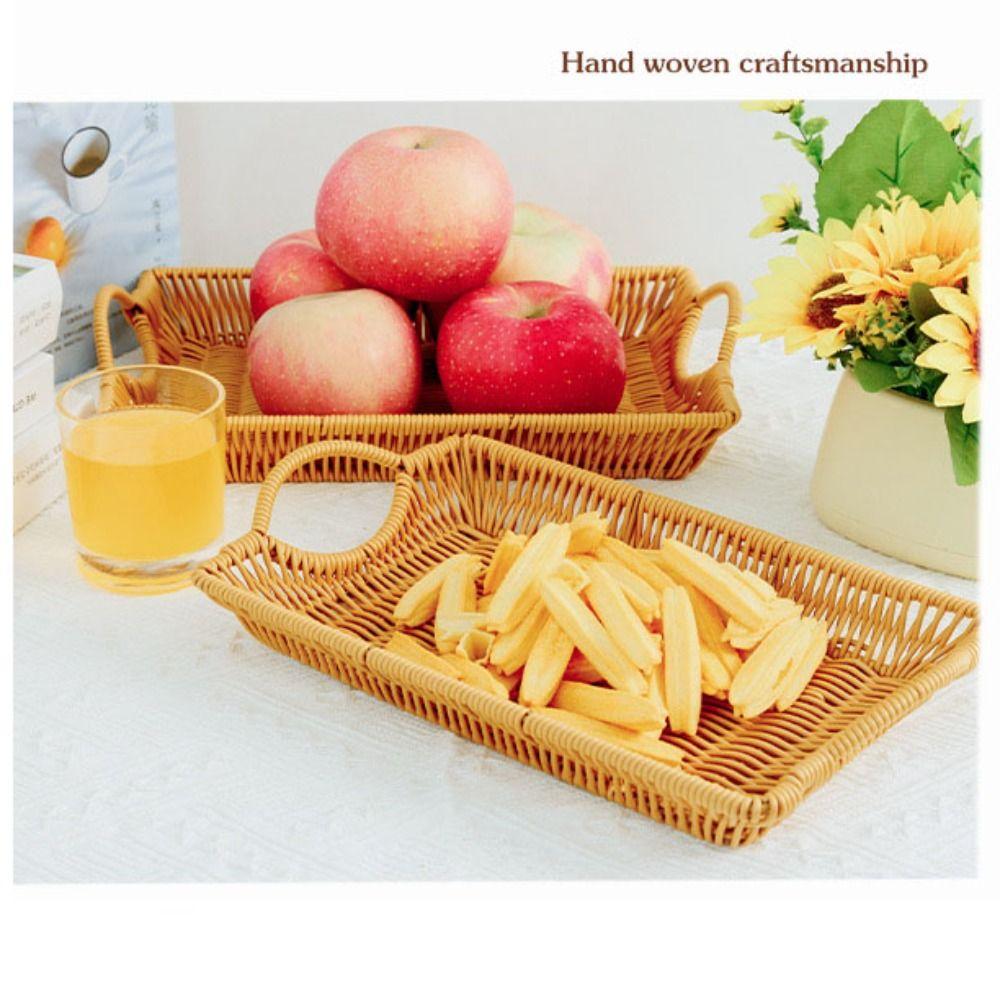 Hardness Rattan Wicker Woven Serving Baskets Khaki Restaurant Serving Tabletop Display